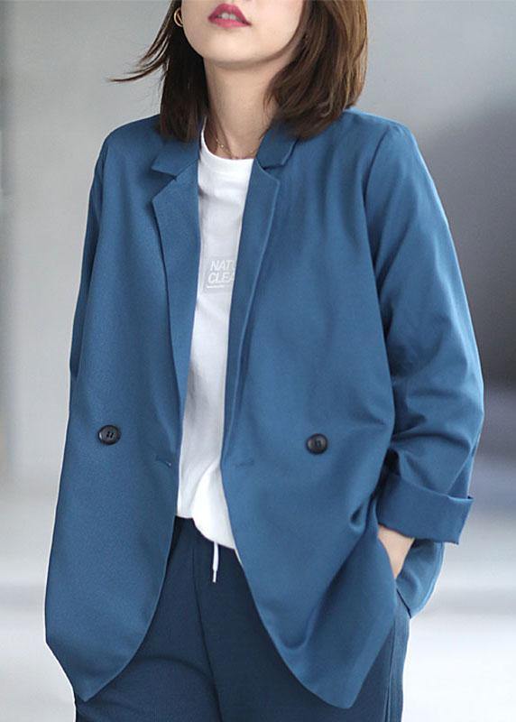 Loose Blue Casual PeterPan Collar Button Fall Coats Long sleeve - bagstylebliss