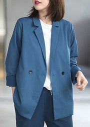 Loose Blue Casual PeterPan Collar Button Fall Coats Long sleeve - bagstylebliss