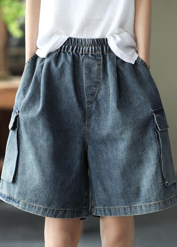 Loose Blue Elastic Waist Wide Leg Summer Denim hot Pants - bagstylebliss