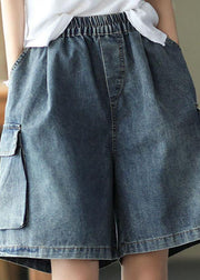 Loose Blue Elastic Waist Wide Leg Summer Denim hot Pants - bagstylebliss