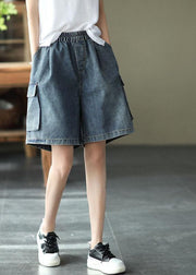 Loose Blue Elastic Waist Wide Leg Summer Denim hot Pants - bagstylebliss