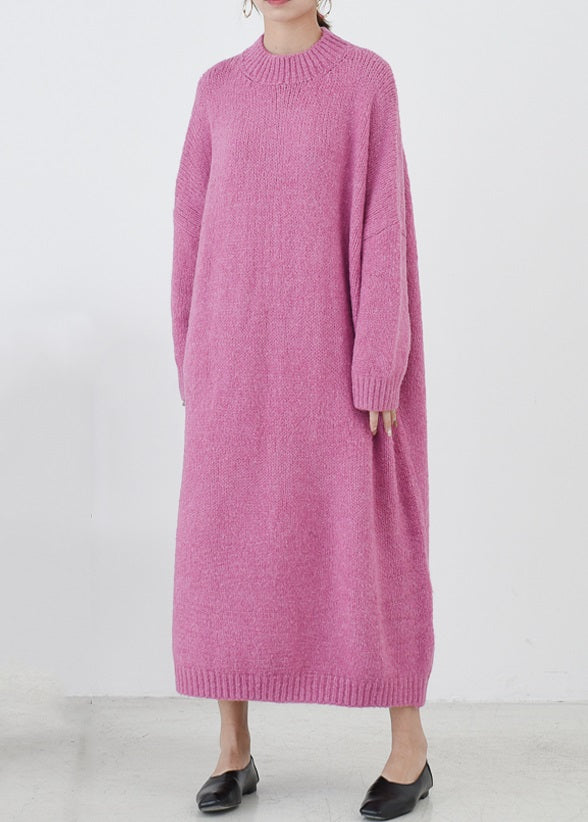 Loose Blue Green Turtleneck Cozy Cotton Knit Long Dress Fall