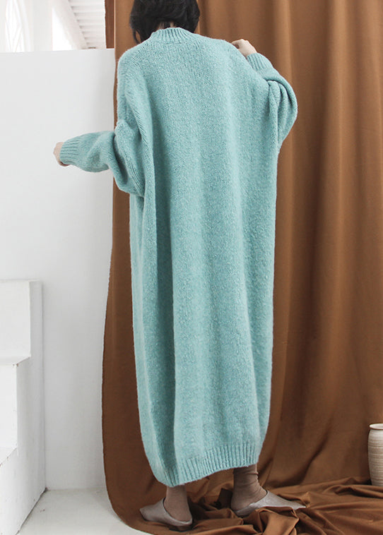 Loose Blue Green Turtleneck Cozy Cotton Knit Long Dress Fall