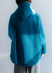 Loose Blue Hooded Warm Fleece Loose Sweatshirt Spring