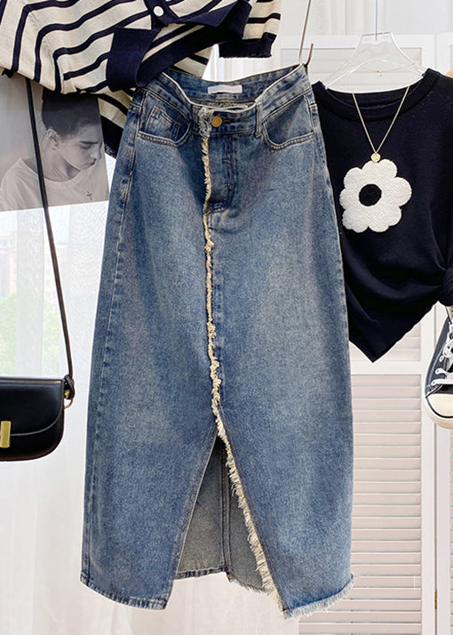 Loose Blue Side Open High Waist Denim Skirt Summer