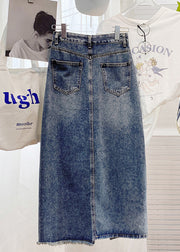 Loose Blue Side Open High Waist Denim Skirt Summer