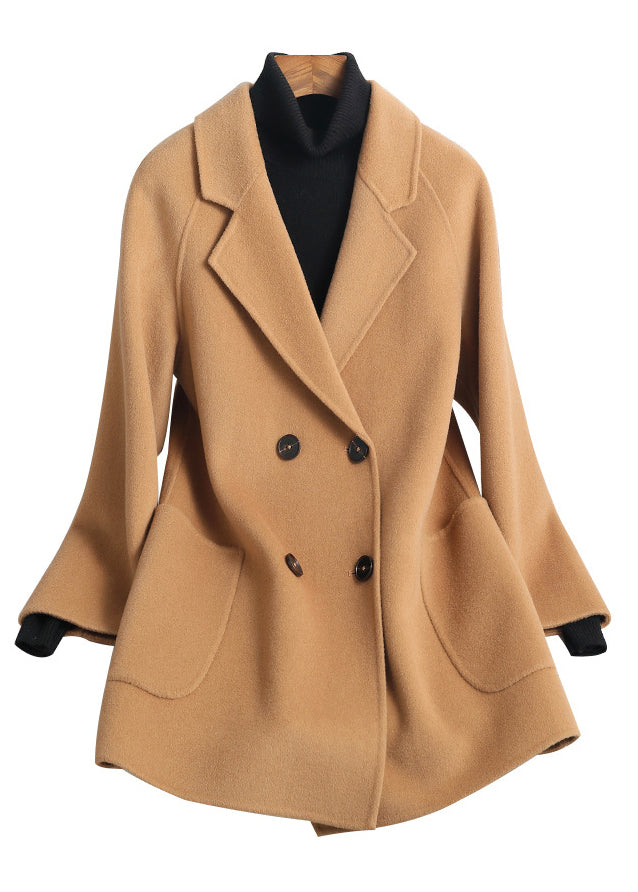 Loose Camel Notched Button Solid Woolen Coats Fall