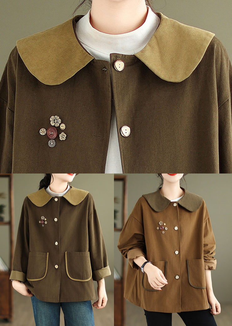 Loose Caramel Pockets Patchwork Coats Fall