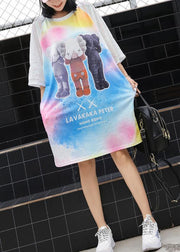 Loose Cartoon print blended tunics for women short sleeve loose summer Dress - bagstylebliss