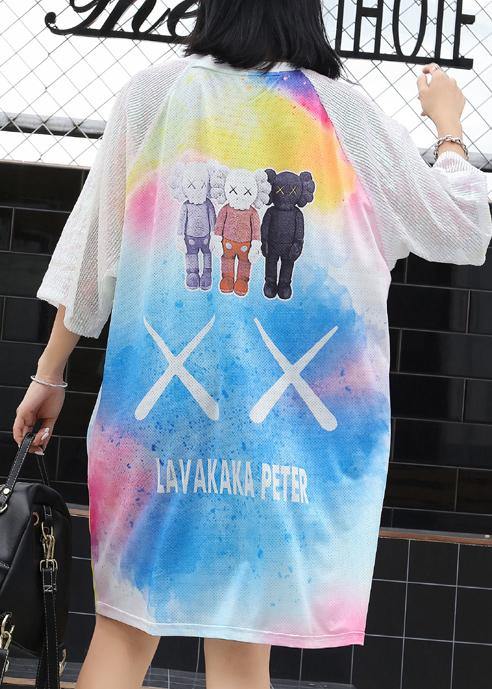 Loose Cartoon print blended tunics for women short sleeve loose summer Dress - bagstylebliss