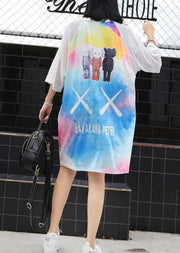 Loose Cartoon print blended tunics for women short sleeve loose summer Dress - bagstylebliss