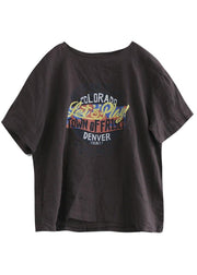 Loose Chocolate O-Neck Graphic Linen T-Shirt Half Sleeve - bagstylebliss