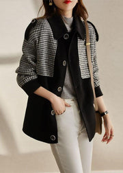 Loose Coffee Plaid Button Patchwork Cotton Coats Fall