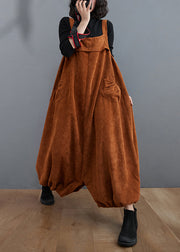 Loose Coffee Pockets High Waist Patchwork Corduroy Jumpsuits Fall