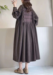 Loose Coffee Ruffled Lace Patchwork Corduroy Dresses Spring