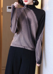 Loose Colorblock Turtleneck Patchwork Wool Top Long Sleeve