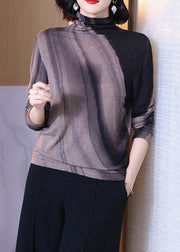 Loose Colorblock Turtleneck Patchwork Wool Top Long Sleeve