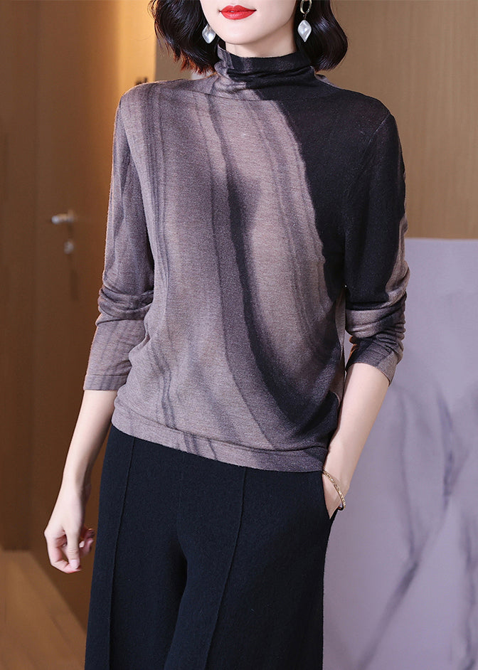 Loose Colorblock Turtleneck Patchwork Wool Top Long Sleeve