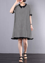 Loose Cotton clothes Fun Striped Casual Cotton A-Line Spliced Dress - bagstylebliss