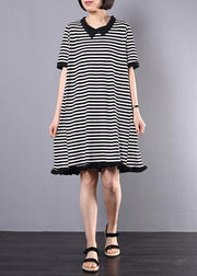 Loose Cotton clothes Fun Striped Casual Cotton A-Line Spliced Dress - bagstylebliss