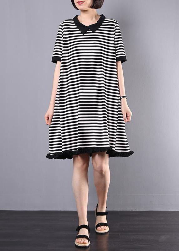 Loose Cotton clothes Fun Striped Casual Cotton A-Line Spliced Dress - bagstylebliss