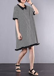 Loose Cotton clothes Fun Striped Casual Cotton A-Line Spliced Dress - bagstylebliss