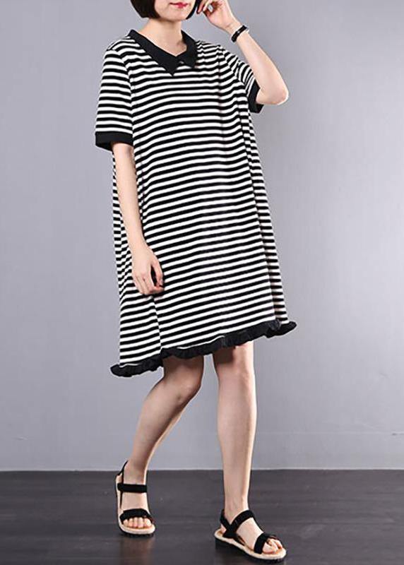 Loose Cotton clothes Fun Striped Casual Cotton A-Line Spliced Dress - bagstylebliss