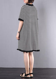 Loose Cotton clothes Fun Striped Casual Cotton A-Line Spliced Dress - bagstylebliss