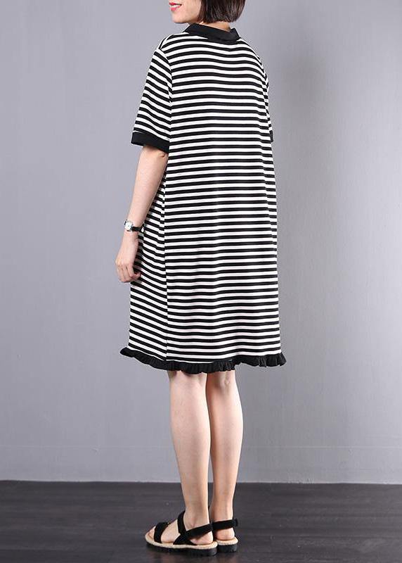 Loose Cotton clothes Fun Striped Casual Cotton A-Line Spliced Dress - bagstylebliss