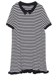 Loose Cotton clothes Fun Striped Casual Cotton A-Line Spliced Dress - bagstylebliss