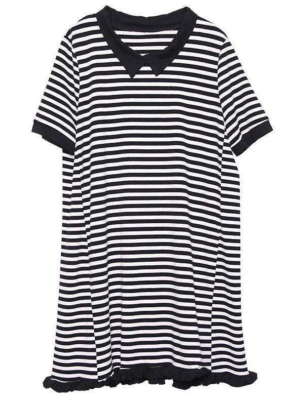 Loose Cotton clothes Fun Striped Casual Cotton A-Line Spliced Dress - bagstylebliss