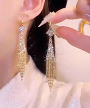 Loose Gold Copper Overgild Zircon Tassel Drop Earrings