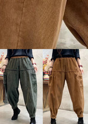 Loose Green Corduroy Patchwork Thick Cargo Winter Pants