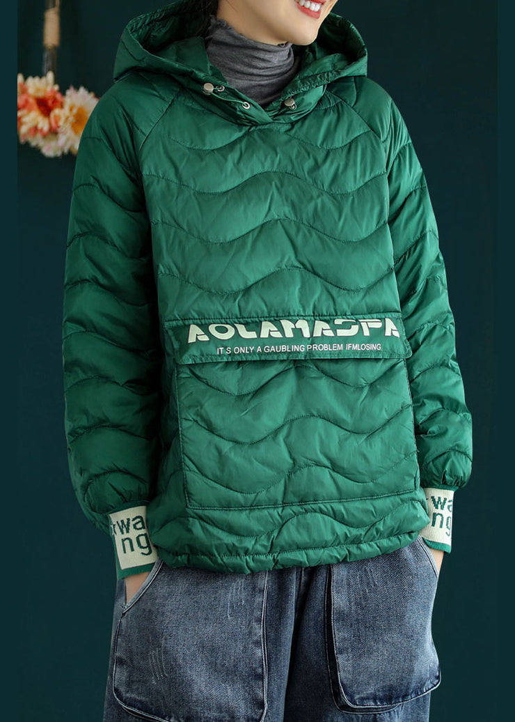 Loose Green Hooded Drawstring Duck Down Sweatshirt Winter-Daunenmantel