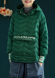 Loose Green Hooded drawstring Duck Down Sweatshirt Winter down coat