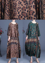 Loose Green Leopard Long sleeve Chiffon Holiday Dress Summer Spring - bagstylebliss