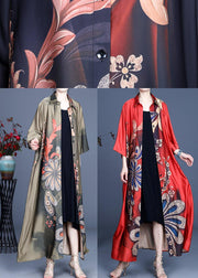 Loose Green Print Spring Long sleeve Long Loose Coat - bagstylebliss