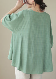 Loose Green Ruffled Lace Up Cotton T Shirt Summer