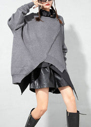 Loose Grey Asymmetrical Knit Sweater Spring