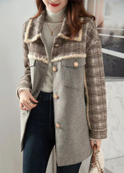 Loose Grey Peter Pan Collar Button Pockets Woolen Coat Winter