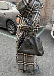Loose Grey Plaid Patchwork Scarf And Coat Two Pieces Set Long Sleeve