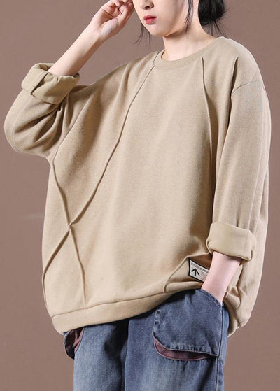 Loose Khaki O-Neck Sweatshirt Streetwear - bagstylebliss