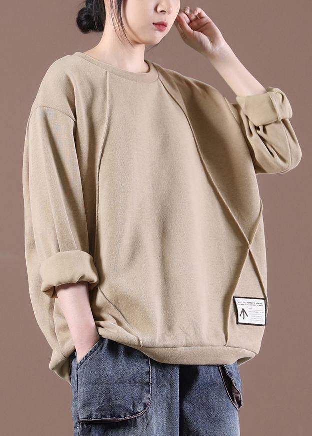 Loose Khaki O-Neck Sweatshirt Streetwear - bagstylebliss