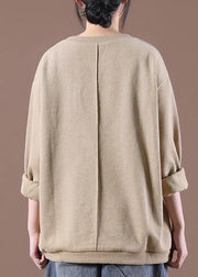 Loose Khaki O-Neck Sweatshirt Streetwear - bagstylebliss