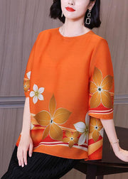 2021 New Orange Floral Half Sleeve Blouse Plus Size - bagstylebliss