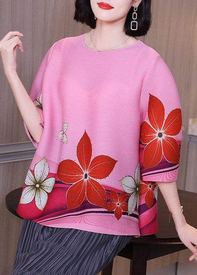Cute Pink Floral Women Blouse Plus Size Shirts - bagstylebliss