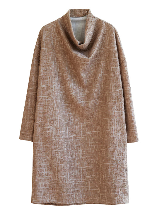 Loose Khaki Turtle Neck Cotton Dress Spring