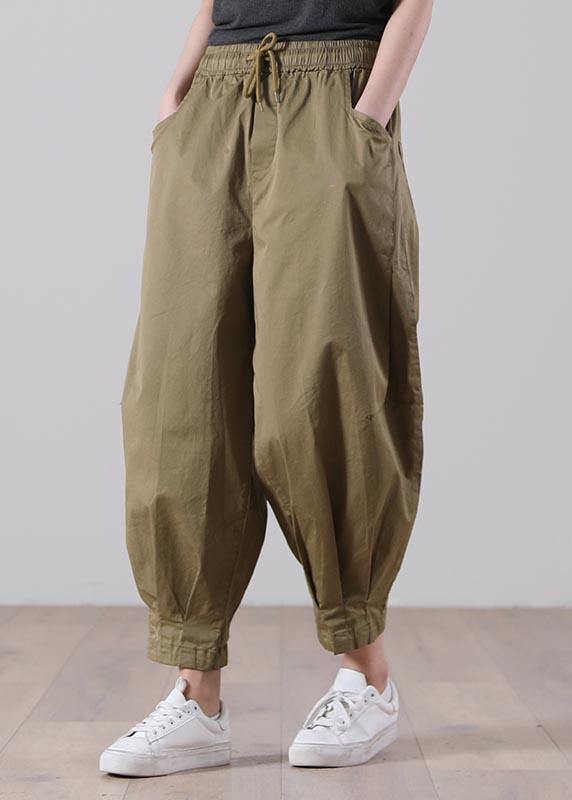 Loose Khaki tie waist Pockets Harem Pants Summer Cotton - bagstylebliss