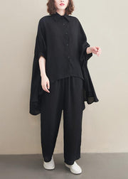 Loose Lapel Batwing Sleeve Spring Clothes Fabrics Black Tops - bagstylebliss