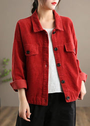 Loose Lapel Button Down Fine Coats Women Red Short jackets - bagstylebliss